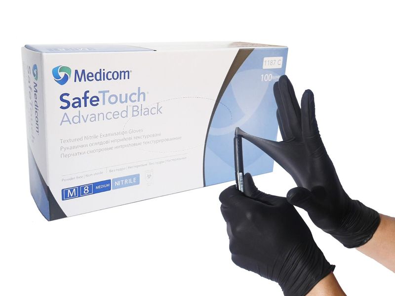 Нітрилові рукавички Medicom, щільність 5 г. - SafeTouch Premium Black - Чорні (100 шт) M (7-8) 001271 фото