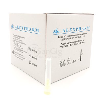 Голка ін'єкційна одноразова стерильна "Alexpharm", 30 G (0,3*13 мм) 003055 фото