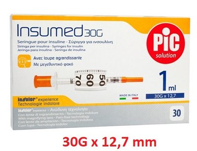 Insumed 0.3*12,7 мм 1 мл U-100 Инсулиновый шприц с интегрированной иглой 30G (упаковка 30 шт) 000004 фото