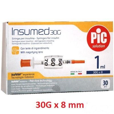 Insumed 0.3*8 мм 1 мл U-100 Инсулиновый шприц с интегрированной иглой 30G (упаковка 30 шт) 000005 фото