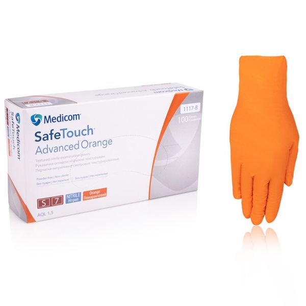 Помаранчеві рукавички нітрилові Medicom SafeTouch Advanced Orange S (6-7) 001292 фото