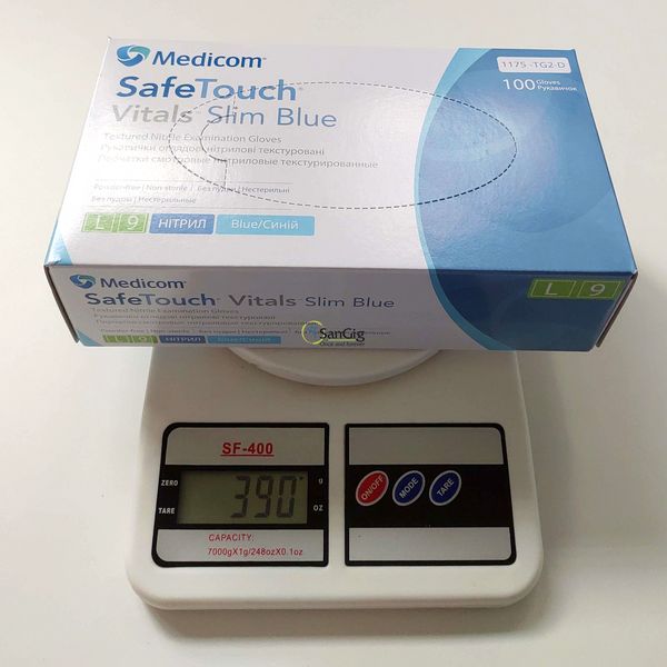 Нітрилові рукавички Medicom, щільність - 3.2 г. - Slim Blue (блакитні) - 100 шт 001333 фото