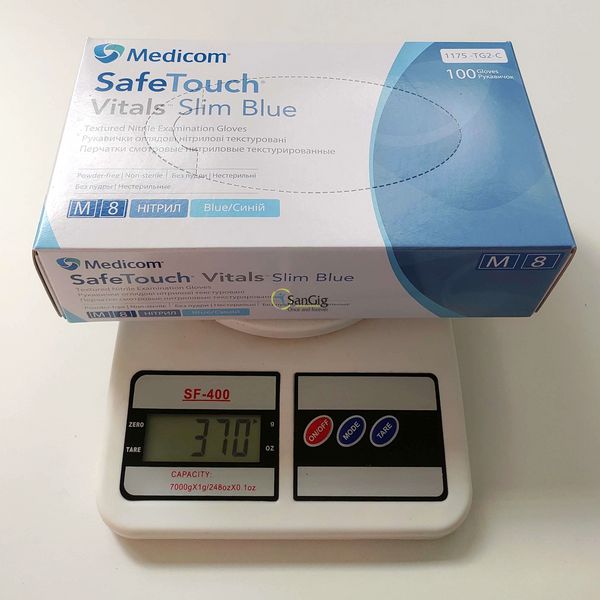 Нітрилові рукавички Medicom, щільність - 3.2 г. - Slim Blue (блакитні) - 100 шт 001333 фото