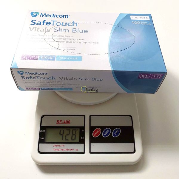 Нітрилові рукавички Medicom, щільність - 3.2 г. - Slim Blue (блакитні) - 100 шт 001333 фото