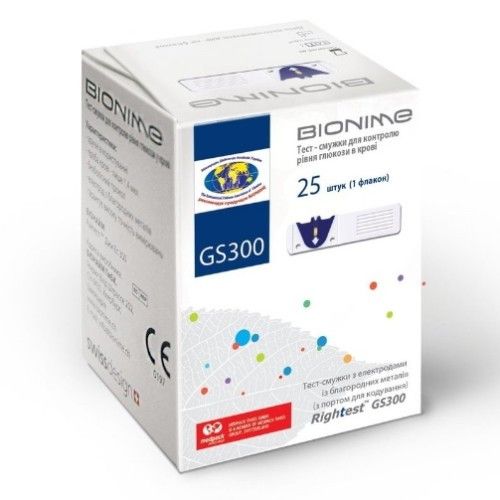 Тест-полоски Bionime Rightest GS 300, 25 шт 001803 фото