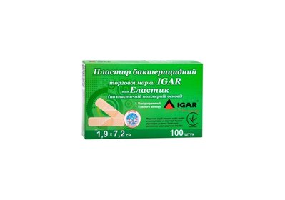 Пластир бактерицидний IGAR Еластик (на еластичній полімерній основі) 1,9 × 7,2 см (100шт/уп) 004211 фото