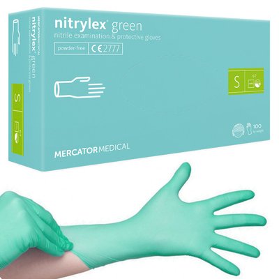 Нитриловые перчатки Nitrylex, плотность 3.5 г. - PF Green - Бирюзовые (100 шт) S (6-7) 000046 фото