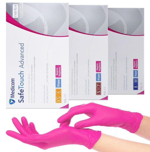 Рукавички нітрилові Medicom SafeTouch Advanced Magenta щільність 3.7 г. - (рожеві) 100 шт 001349 фото